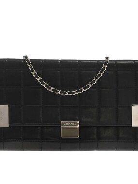 Chanel Black Lambskin Choco Bar Trifold Shoulder Bag